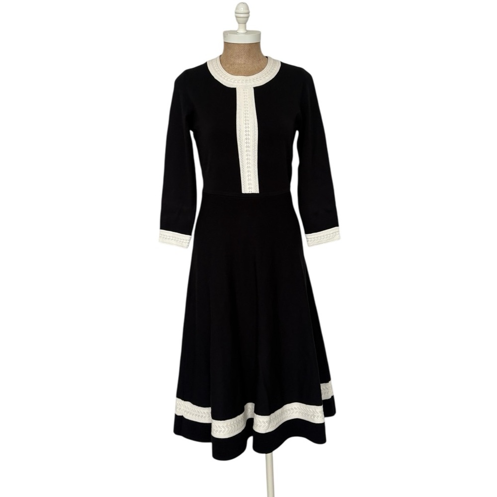 Talbots Black Fit & Flare Dress with Ivory Trim – Women’s Size Small - Picture 2 of 10